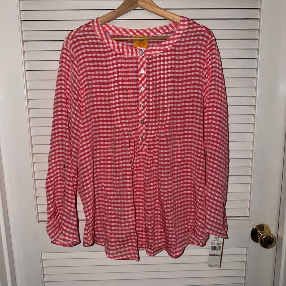 Ruby Rd. Red and White Plaid Top-1x-NWT